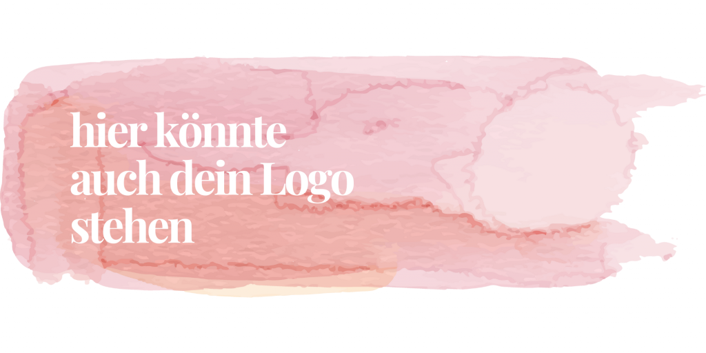 Weißer Text "hier könnte auch dein Logo stehen" auf Aquarell Hintergrund
